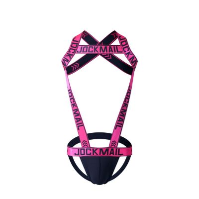 JOCKMAIL Mens Harness with Jockstrap Bodysuit Sexy Mens Shoulder Straps G-String Thong Shoulder Strap Fitness One-piecs (Large,Rose)