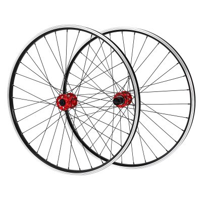29 Inch Mountain Bike Wheelset, Bike Wheelset, Rim Double 6Hole Disc Brake MTB Wheelset, Aluminium Alloy Quick Release Front Rear Black Bike Suitable 7-12 Speed Cassette (Red Hub)