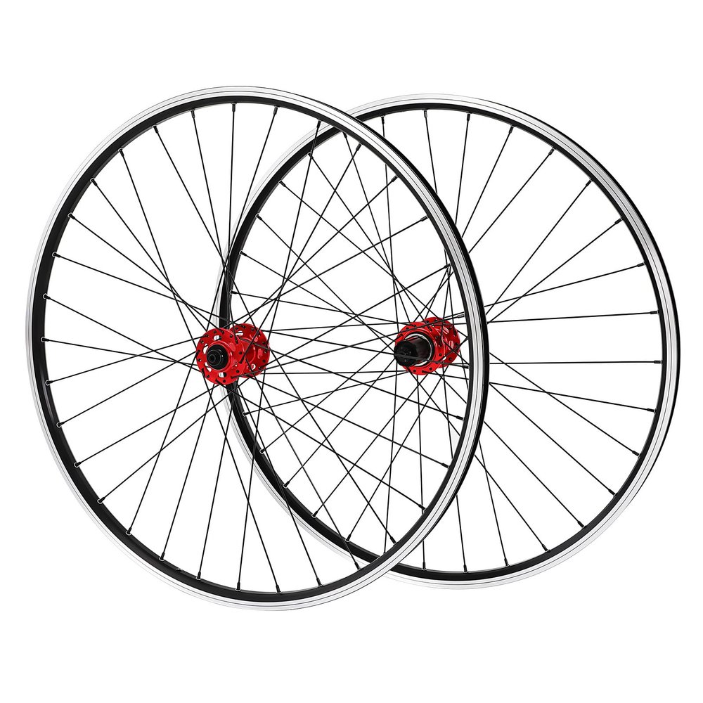 29 Inch Mountain Bike Wheelset, Bike Wheelset, Rim Double 6Hole Disc Brake MTB Wheelset, Aluminium Alloy Quick Release Front Rear Black Bike Suitable 7-12 Speed Cassette (Red Hub)