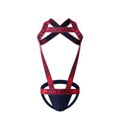 JOCKMAIL Mens Harness with Jockstrap Bodysuit Sexy Mens Shoulder Straps G-String Thong Shoulder Strap Fitness One-piecs (X-Large,Red)