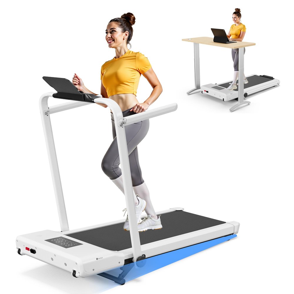 DeerRun Foldable Walking Pad Treadmill for Home & Office, Under Desk Walking Pad Treadmill with 9% Manual Incline and Handlebar, 0.67.5 MPH, 300 lb Capacity, App & Remote Control