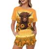Xhuibop Sunflower Highland Cow Pajamas Sets for Plus Size Women 3XL Short Sleeve Shirts and Pants 2 Piece Sleepwear Soft Lounge Set with Pockets Ladies Nightwear Outfits view 1