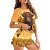 Xhuibop Sunflower Highland Cow Pajamas Sets for Plus Size Women 3XL Short Sleeve Shirts and Pants 2 Piece Sleepwear Soft Lounge Set with Pockets Ladies Nightwear Outfits view 3