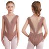 Agoky Kids Girls Tassel Fringe Bodysuit Gymnastics Leotard Sequin Latin Dance Dress Costume Skating Jumpsuit Coffee B 6 Years view 1