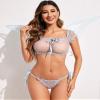 Avidlove Bra and Panty Set Ruffle Lingerie Set Mesh Babydoll Chemise Blue Star Large view 3