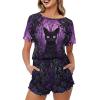 Xhuibop Halloween Black Cat Pajamas Sets for Plus Size Women 3XL Short Sleeve Shirts and Pants 2 Piece Sleepwear Soft Lounge Set with Pockets Ladies Nightwear Outfits view 1