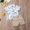 Covvoliy 2Pcs Baby Boys Summer Clothing Sets Cute Letters Print Button Down Shirt+Shorts Outfits Toddler Clothes (Khaki-C, 2-3 Years) view 2
