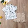 Covvoliy 2Pcs Baby Boys Summer Clothing Sets Cute Letters Print Button Down Shirt+Shorts Outfits Toddler Clothes (Khaki-C, 2-3 Years) view 3