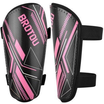 BROTOU Shin Guards Soccer Kids 4-16, Youth Soccer Shin Guards, Adjustable Straps Shin Pads Protection Equipment with Ankle and Leg Calf Protection (XS, Black&Pink)