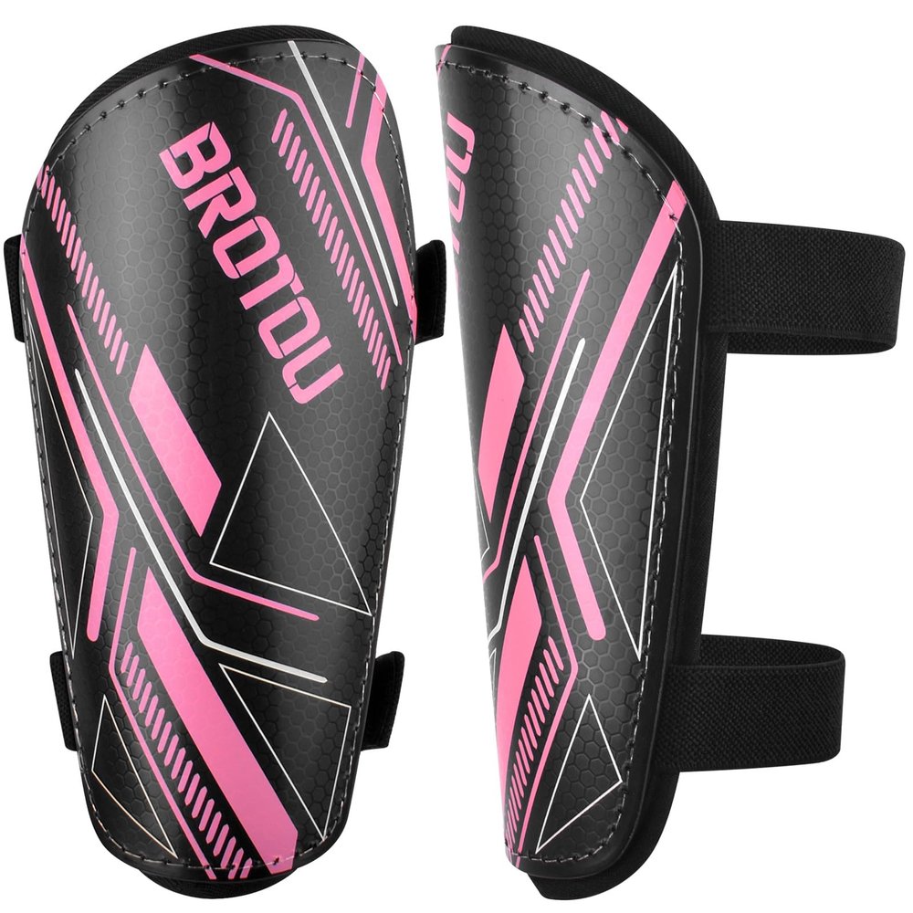 BROTOU Shin Guards Soccer Kids 4-16, Youth Soccer Shin Guards, Adjustable Straps Shin Pads Protection Equipment with Ankle and Leg Calf Protection (XS, Black&Pink)