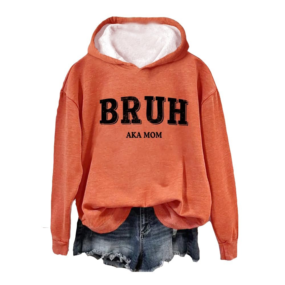 MOGUI Bruh Aka Mom Shirt Sweatshirts Bruh Aka Mom Shirts Casual Vintage Tshirts Funny Crewneck Pullover Orange, Small