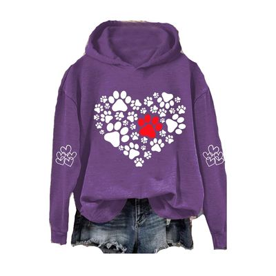 MOGUI Love Heart Dog Paw Print Sweatshirt Love Heart Dog Paw Print Hoodie Valentine'S Day Tshirts Vintage Tshirts Funny Crewneck Pullover Funny Graphic Sweatshirt Valentine'S Day Shirts Purple, Large
