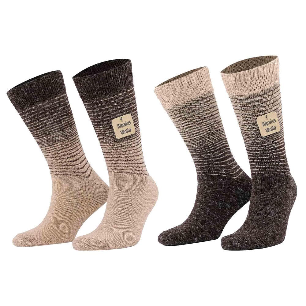 Goonsie Alpaca Wool Socks, Winter Comfort and Warm for Men & Women Alpaca-Merino blend Boot Socks Thermal Cushioned (2 Pairs - Medium - Stripe)