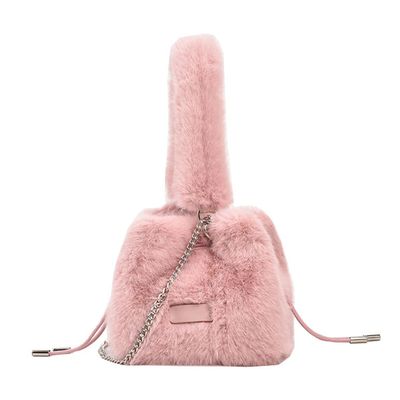 SXLINGDO Plush Bucket Handbag, Drawstring Crossbody Bag, Fluffy Shoulder Tote Bag, Furry Purse for Women Fashion Casual Daypack (Pink)