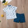Covvoliy 2Pcs Baby Boys Summer Clothing Sets Cute Letters Print Button Down Shirt+Shorts Outfits Toddler Clothes (Blue-B, 2-3 Years) view 2