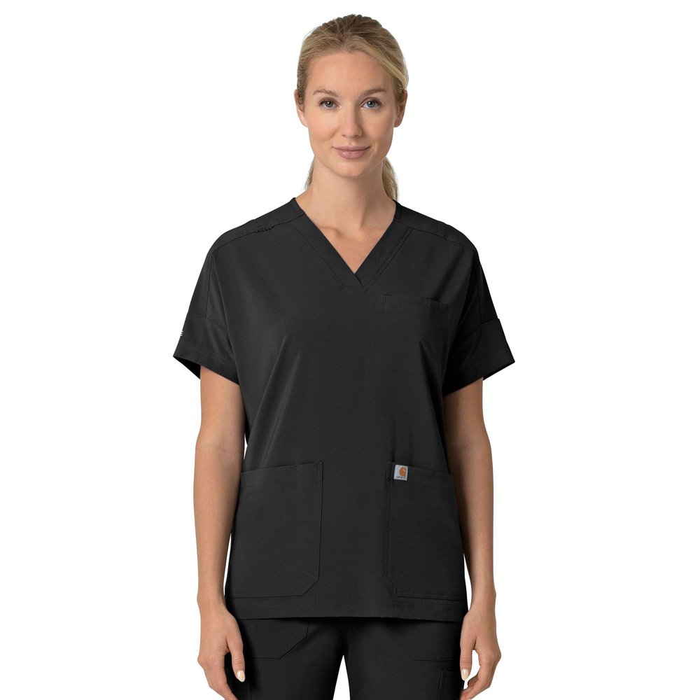 Carhartt Force Cross-Flex Women's Oversized V-Neck Scrub Top - Black, 3X