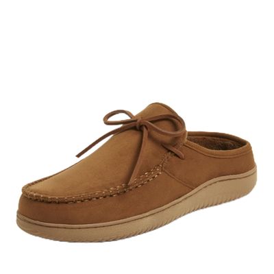 Dearfoams Men's Fowler Moc Toe Clog with Tie Indoor Outdoor Supportive House Shoe Slipper, Chestnut, 11-12