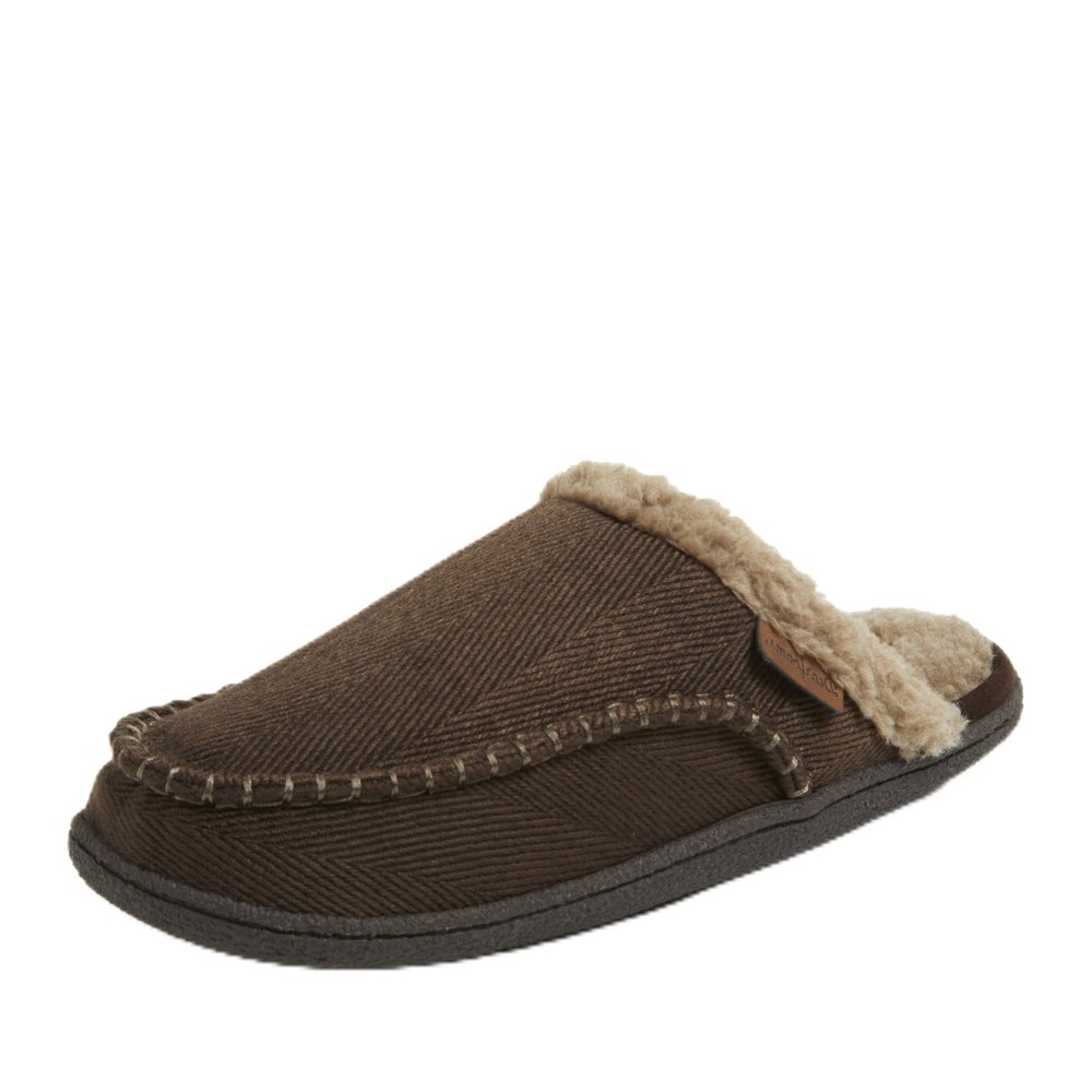 Dearfoams Mens Matthew Moc Toe Scuff, Coffee, M