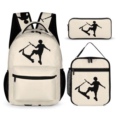 Stunt Scooter 3 Piece Backpack Set Cute Travel Daypack Set with Lunch Bag Pencil Case for Men Women