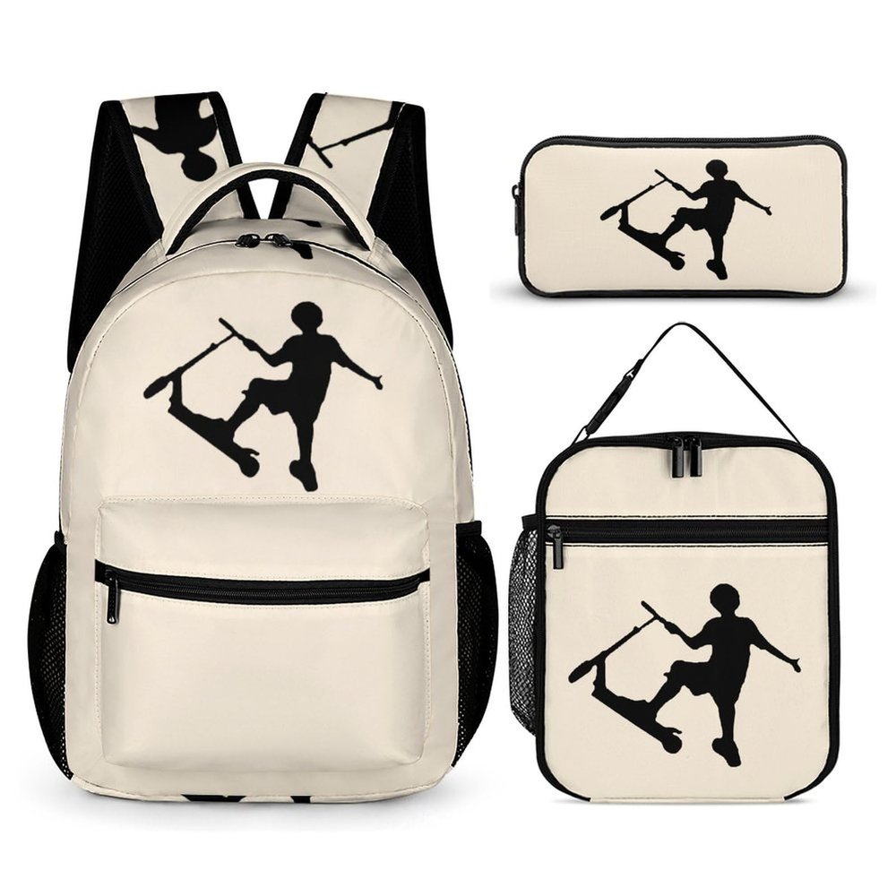Stunt Scooter 3 Piece Backpack Set Cute Travel Daypack Set with Lunch Bag Pencil Case for Men Women