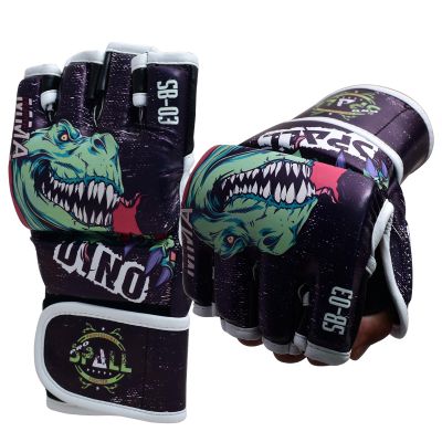 Spall Pro US Muay Thai MMA Boxing Gloves for Men & Women - Pro Training Sparring Punching Gloves - Kickboxing Heavy Bag Workout Leather Boxing Gloves (Dino-Black, S/M)