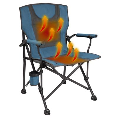 Backyard Expressions Luxury Heated Portable Camp Chair - Blue/Grey - Great for Camping, Sports and The Beach