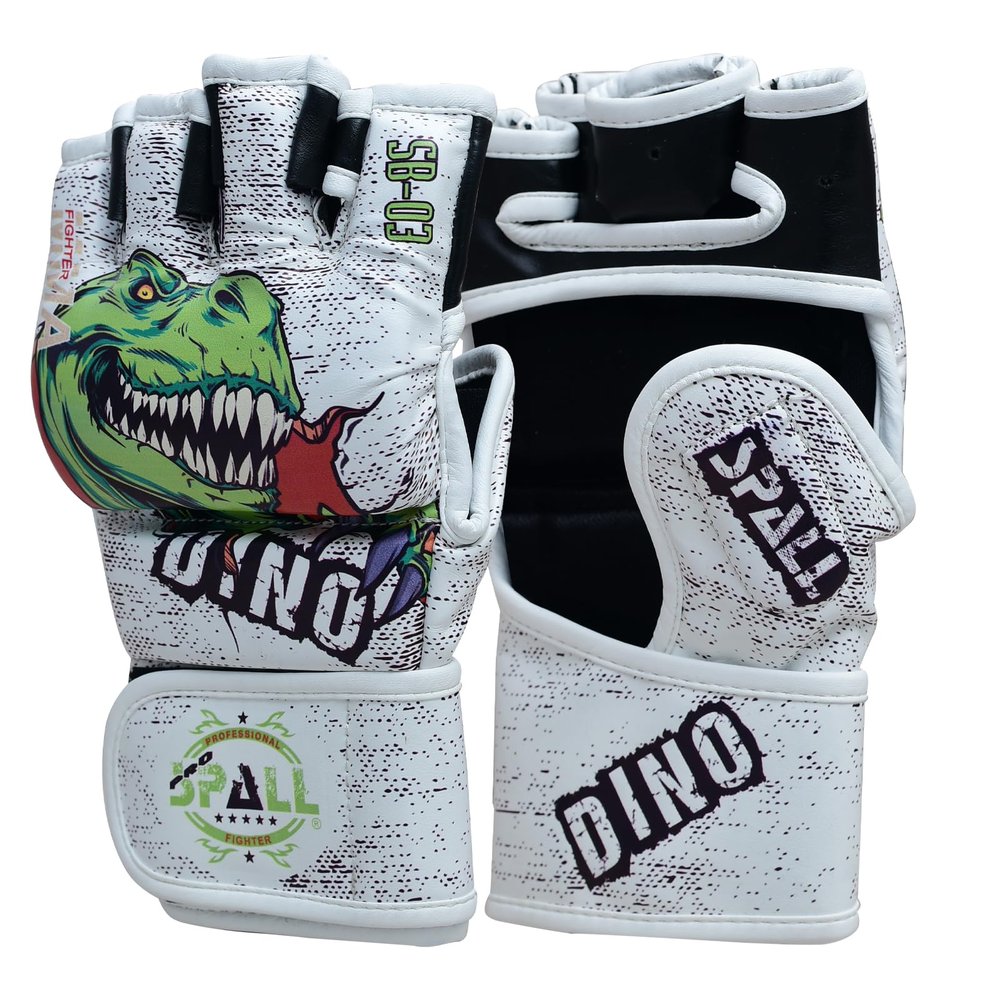 Spall Pro US Muay Thai MMA Boxing Gloves for Men & Women - Pro Training Sparring Punching Gloves - Kickboxing Heavy Bag Workout Leather Boxing Gloves (Dino-White, S/M)