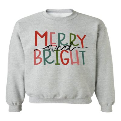 Merry and Bright Christmas Sweatshirt Women Colorful Letter Printed Xmas Sweatshirt (3XL, Ash)