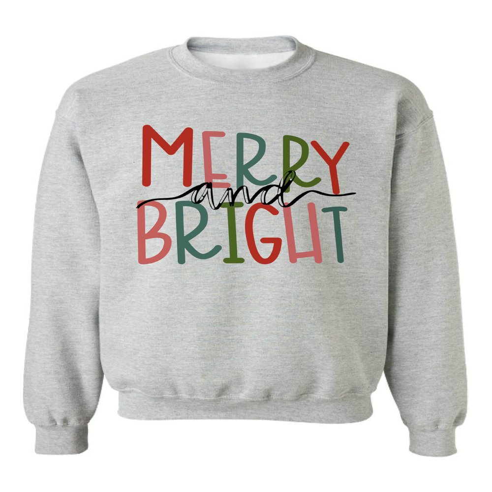 Merry and Bright Christmas Sweatshirt Women Colorful Letter Printed Xmas Sweatshirt (3XL, Ash)