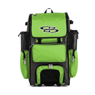Boombah Rolling Superpack Baseball/Softball Gear Bag - 23-1/2" x 13-1/2" x 9-1/2" - BRSP2C23 Charcoal/Lime Green - Telescopic Handle - Holds 4 Bats - Wheeled Version