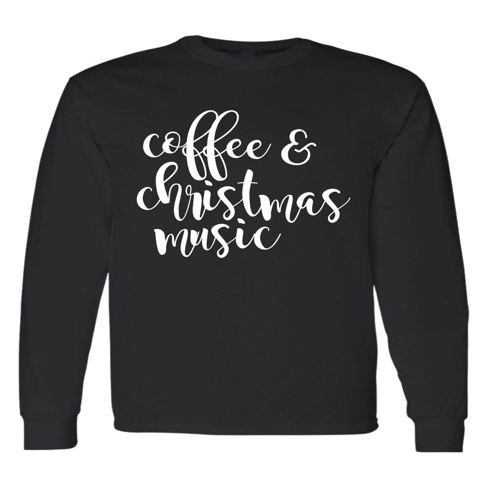 ALLNTRENDS Coffee and Christmas Music Ugly Christmas Long Sleeve (3XL, Black)