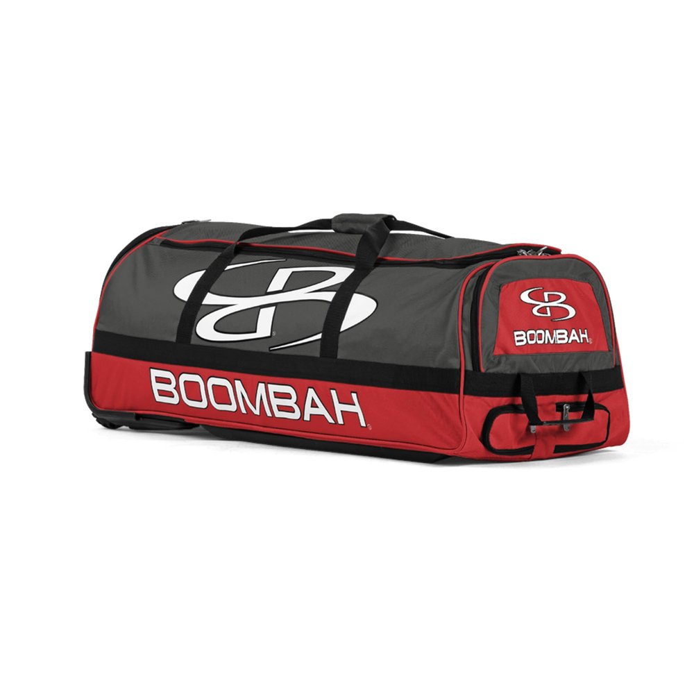 Boombah Brute Rolling Bat Bag - 35" x 15" x 12-1/2" - BBR2C23 Charcoal/Red - Holds 4 Bats and Room for Gear - Wheeled Bag