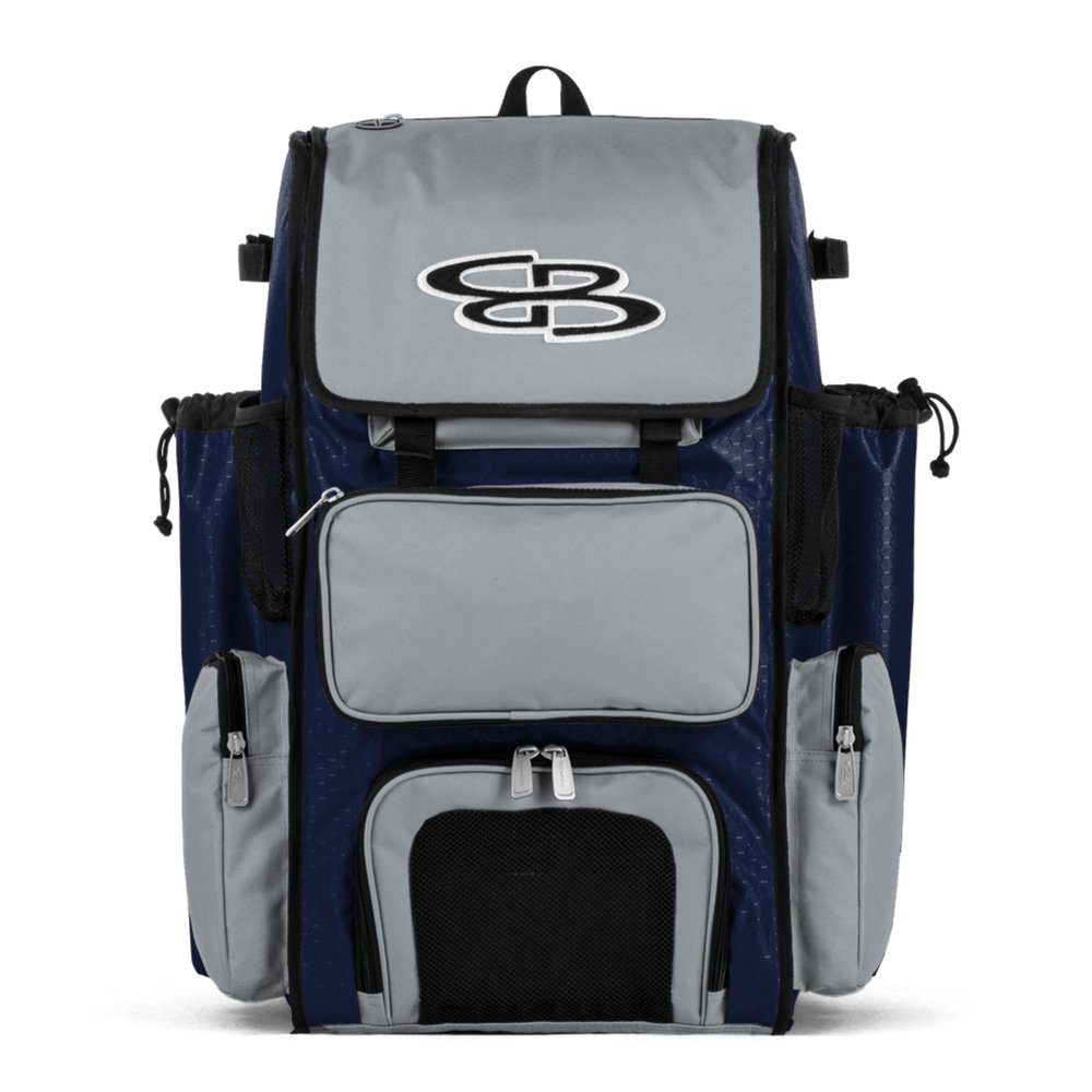 Boombah Superpack Bat Pack - Backpack Version (no wheels) - Holds up to 4 Bats - BPSPC23 Navy/Gray - For Baseball or Softball