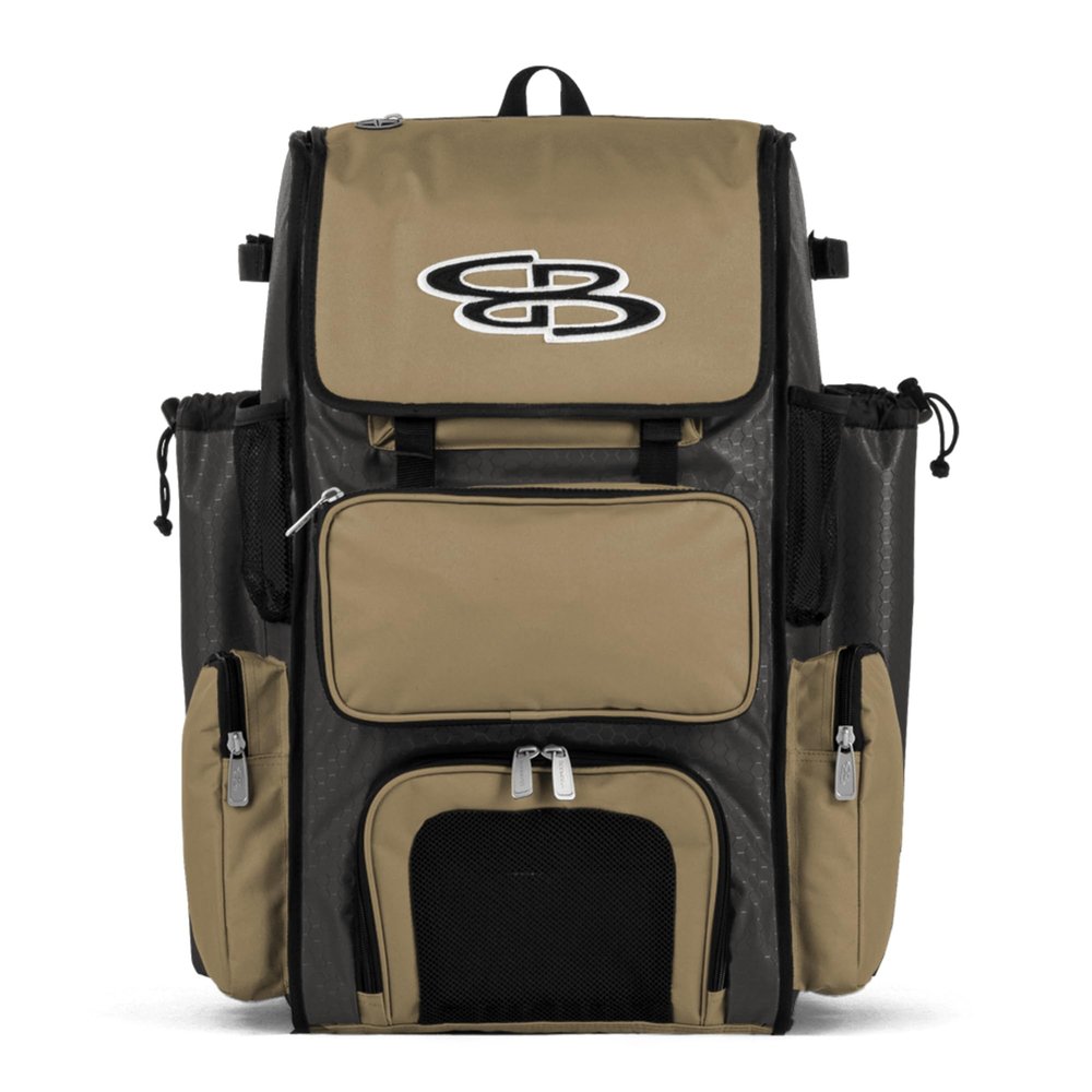 Boombah Superpack Bat Pack - Backpack Version (no wheels) - Holds up to 4 Bats - BPSPC23 Charcoal/Vegas Gold - For Baseball or Softball