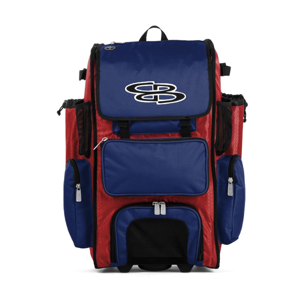 Boombah Rolling Superpack Baseball/Softball Gear Bag - 23-1/2" x 13-1/2" x 9-1/2" - BRSP2C23 Red/Royal Blue - Telescopic Handle - Holds 4 Bats - Wheeled Version