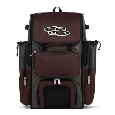 Boombah Superpack Bat Pack - Backpack Version (no wheels) - Holds up to 4 Bats - BPSPC23 Charcoal/Maroon - For Baseball or Softball