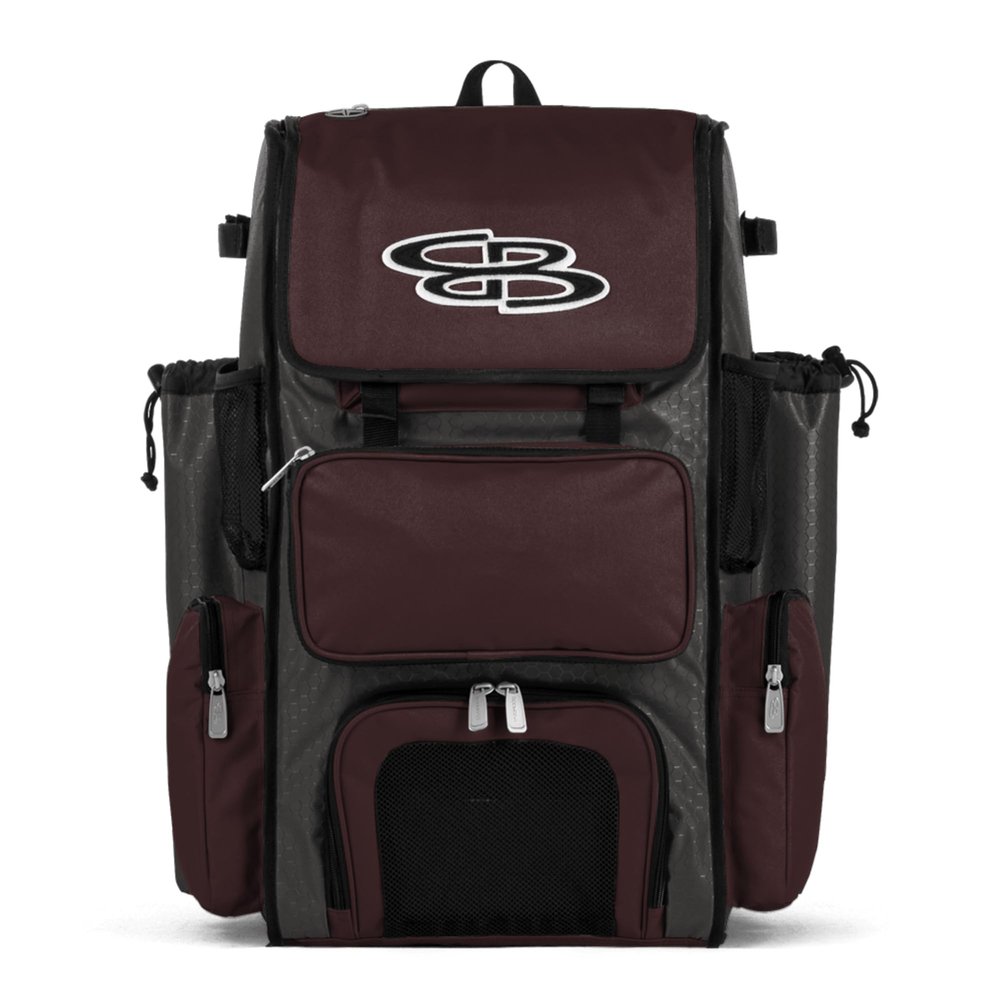 Boombah Superpack Bat Pack - Backpack Version (no wheels) - Holds up to 4 Bats - BPSPC23 Charcoal/Maroon - For Baseball or Softball