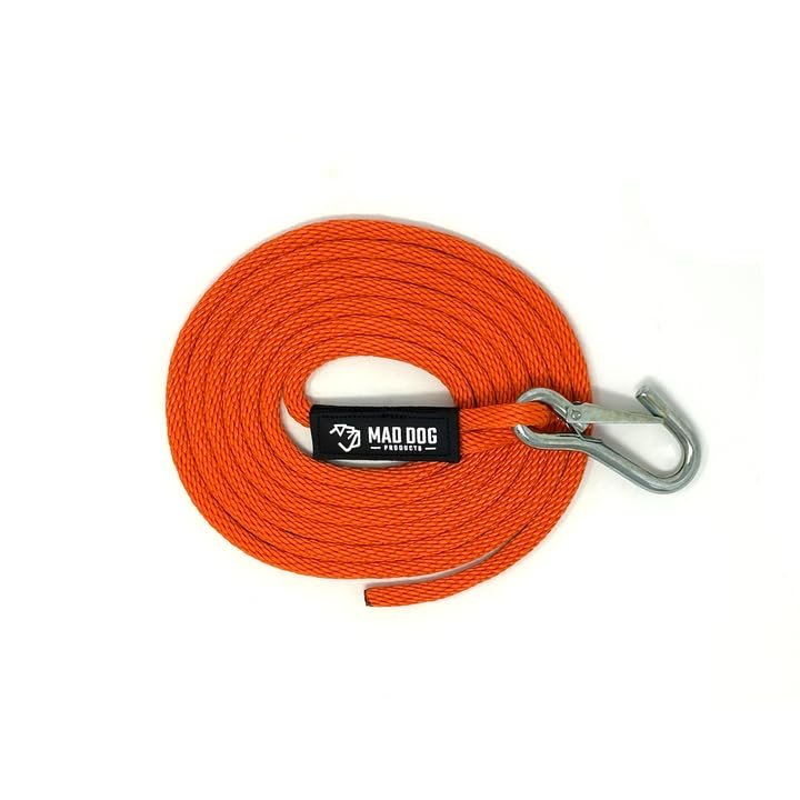 Mad Dog Products Fresh Water Launch Line with Clip 3/8" x 25' Solid Braid Orange Jet Ski Dock Line Boat Accessory for Waverunner, Seadoo, Kayak, PWC