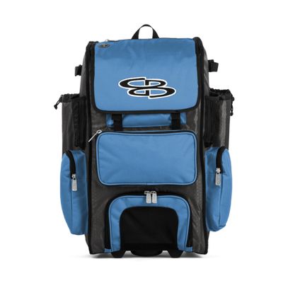 Boombah Rolling Superpack Baseball/Softball Gear Bag - 23-1/2" x 13-1/2" x 9-1/2" - BRSP2C23 Charcoal/Columbia - Telescopic Handle - Holds 4 Bats - Wheeled Version