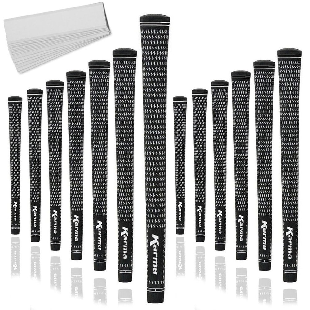 Karma Velour Black/White Jumbo (+1/16") Golf Grips, 13 Pack with 13 Golf Grip Tape Strips
