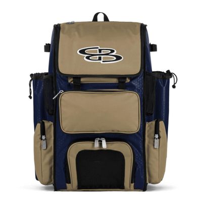 Boombah Superpack Bat Pack - Backpack Version (no wheels) - Holds up to 4 Bats - BPSPC23 Navy/Vegas Gold - For Baseball or Softball
