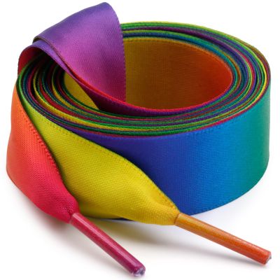 WEGOODZF Flat Satin Ribbon Shoelaces: 2cm Wide 27 inch Blue Rainbow Silk Shoe Laces for Women -2 Pair