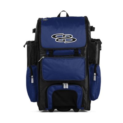 Boombah Rolling Superpack Baseball/Softball Gear Bag - 23-1/2" x 13-1/2" x 9-1/2" - BRSP2C23 Black/Royal - Telescopic Handle - Holds 4 Bats - Wheeled Version