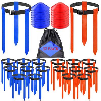 Unixing 16 Sets Flag Football Belts, Adjustable Flag Football Set, Flag Football Flags Training Set Include Cones, Storage Bag, 16 Sets Flag Football Belts with Cones