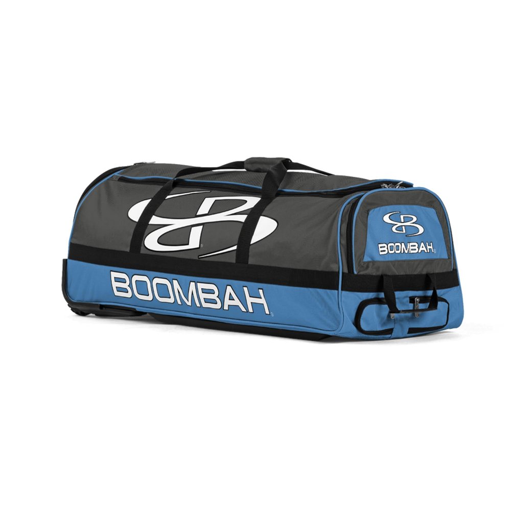 Boombah Brute Rolling Bat Bag - 35" x 15" x 12-1/2" - BBR2C23 Charcoal/Columbia - Holds 4 Bats and Room for Gear - Wheeled Bag