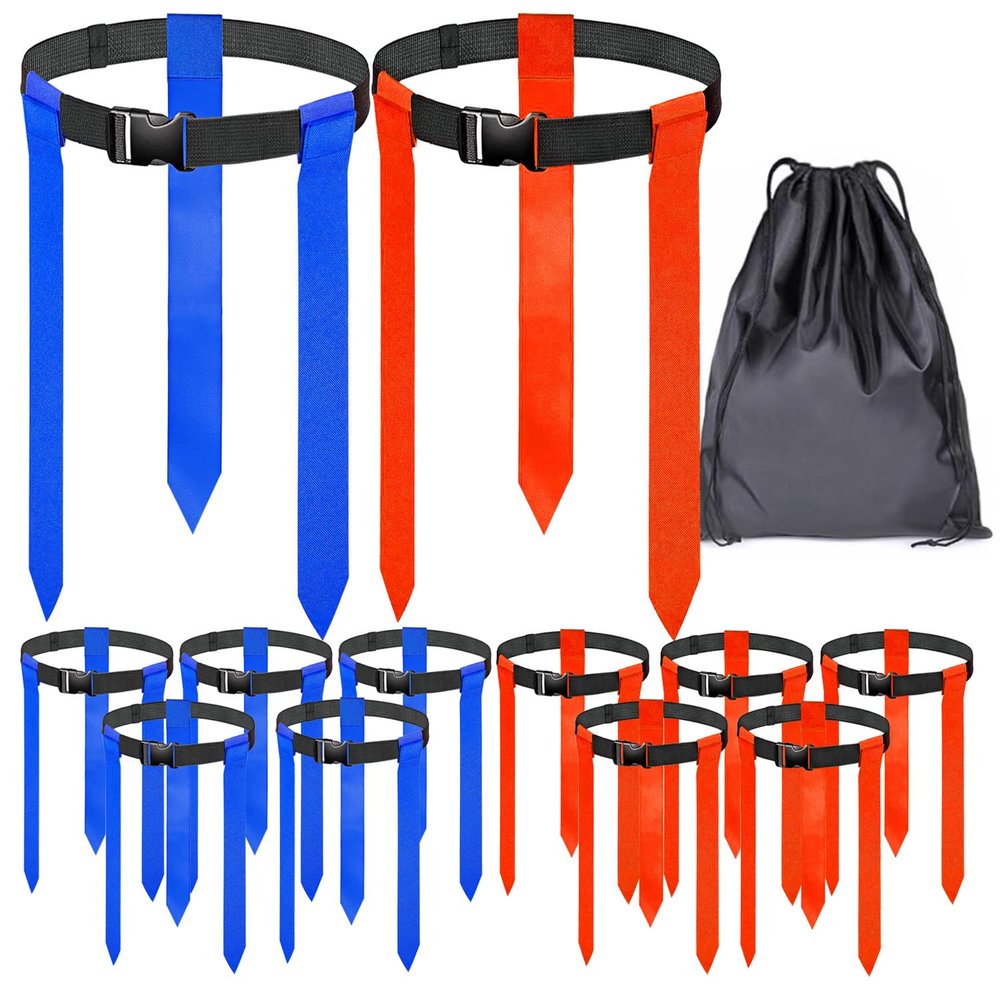Unixing Flag Football Belts, 10 Sets Adjustable Flag Football Sets with Flags and Belts for Training, with Storage Bag
