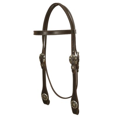 HILASON Western Horse Genuine Leather Headstall Bridle Engraved German Silver Concho Brown
