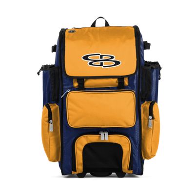 Boombah Rolling Superpack Baseball/Softball Gear Bag - 23-1/2" x 13-1/2" x 9-1/2" - BRSP2C23 Royal/Gold - Telescopic Handle - Holds 4 Bats - Wheeled Version