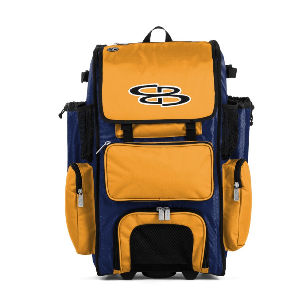 Boombah Rolling Superpack Baseball/Softball Gear Bag - 23-1/2" x 13-1/2" x 9-1/2" - BRSP2C23 Royal/Gold - Telescopic Handle - Holds 4 Bats - Wheeled Version