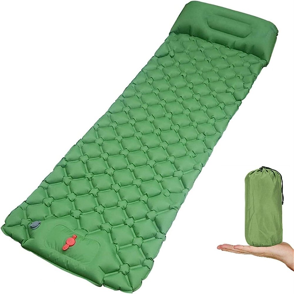 MDybf Inflatable Mattress with Pillows Travel Mat Folding Bed Ultralight Air Cushion Hiking Trekking Equipment (Color : Green)